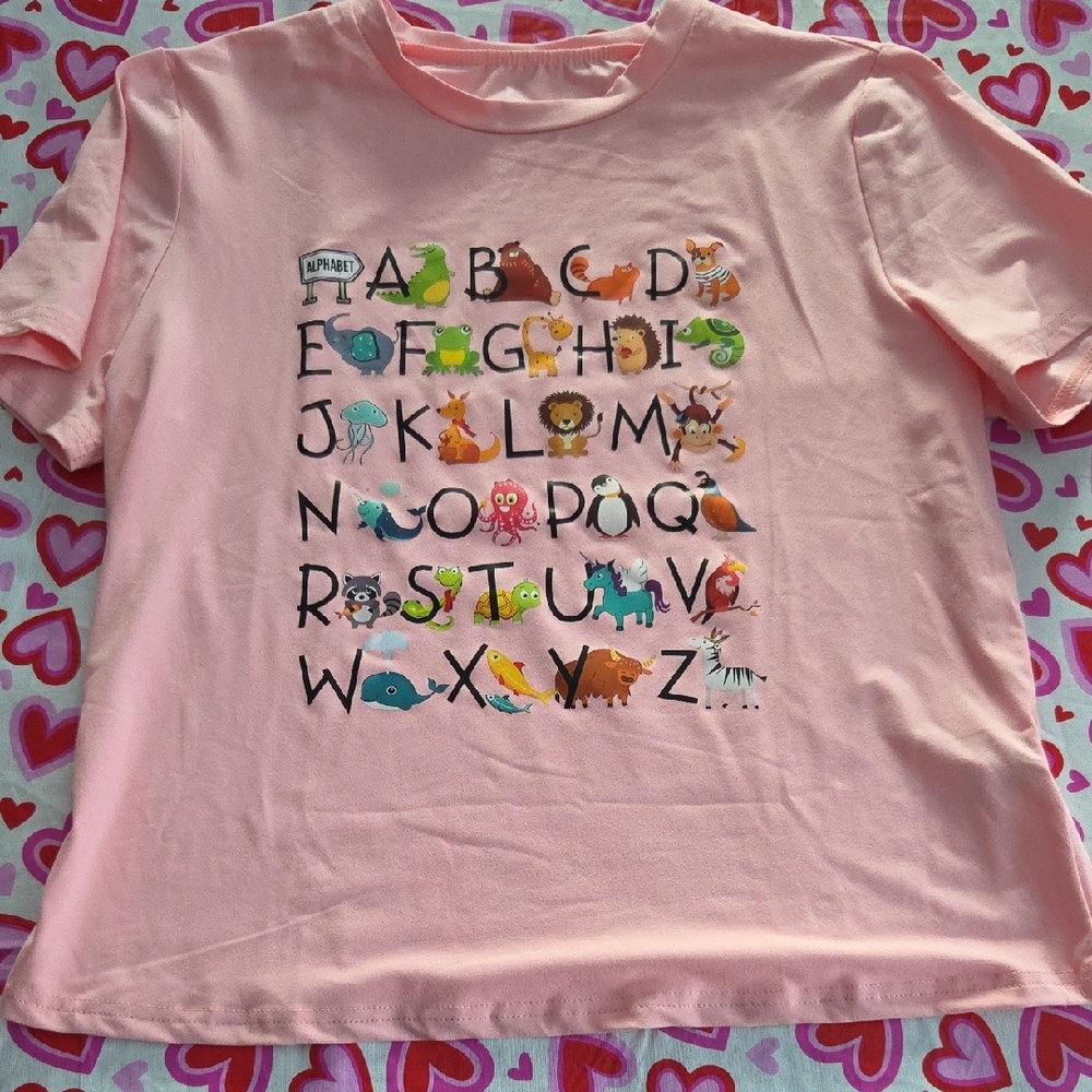 SHEIN Pink Animal Alphabet Tee